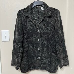 Chico’s Lightweight Corduroy Blazer Sz 1(8-10)Black Top Stitching Unlined Comfy